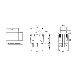 INTERRUTTORE INSTABILE 0-1 TASTO NERO 15A 250Vac MISURE 32x25mm